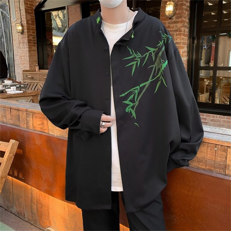 新中式男装风盘扣衬衫设计感唐装内搭长袖衬衣外套C45366-p36图片