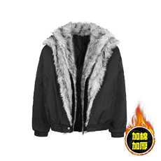 现货高品质美式高街重磅狼王座山雕毛毛领假两件棉衣加厚棉服外套，男装棉衣，电商A486