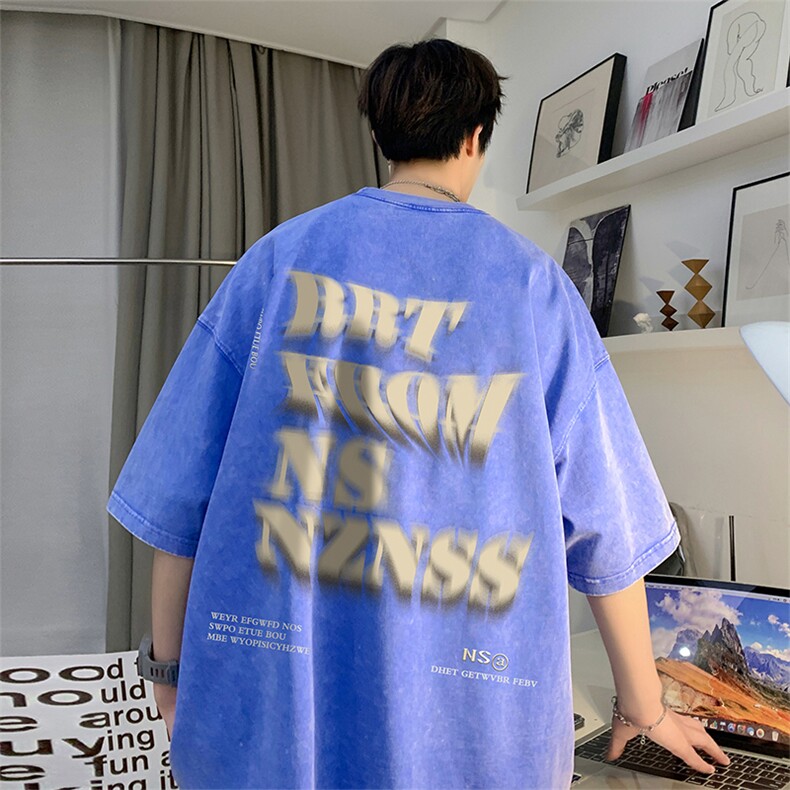 直播品质重磅240克美式复古蜡染水洗做旧宽松短袖t恤T1223-P38,男装T恤,电商A486