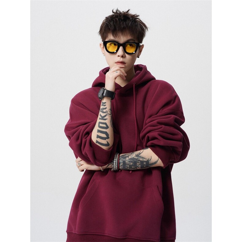 基础款纯色连帽卫衣男美式重磅情侣帽衫宽松休闲外套9105-P48官图，女装卫衣/绒衫，电商B245