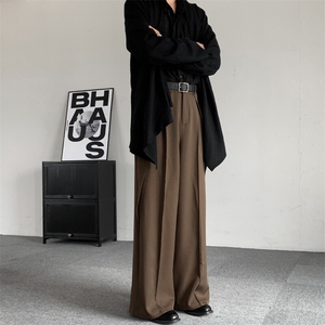 春装2025复古日系新中式男女阔腿抽褶小众拼接阔腿拖地裤堆叠西裤图片