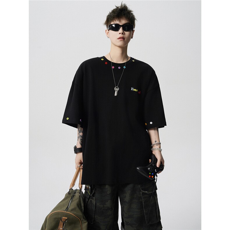 现货-原创-彩色纽扣装饰T恤撞色短袖美式T恤1016-1T351P37K68，男装T恤，星座1016-1（原电商B408-1）