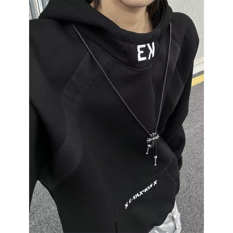 潮基础小logo图案印花连帽卫衣男女秋冬季美式重磅情侣帽衫,男装卫衣,四季星座505