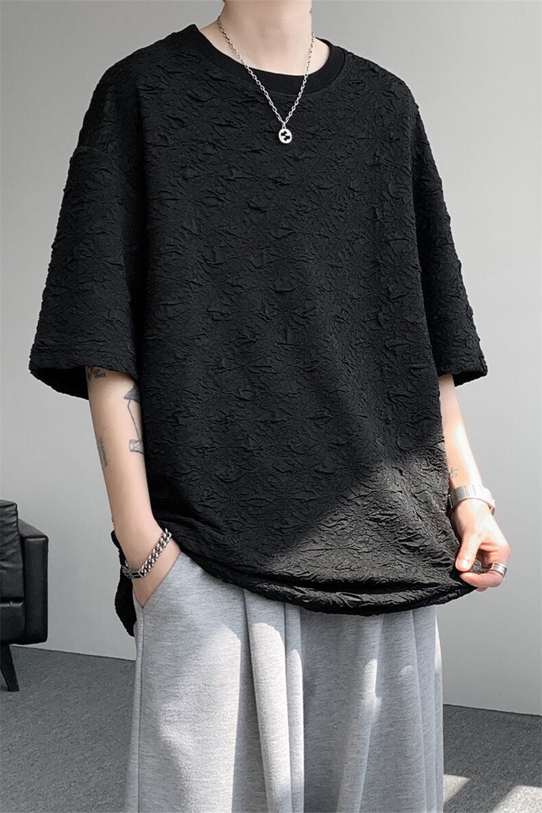 T10123-特批30控68小众提花肌理感高质量大码男百搭圆领短袖T恤,男装T恤,电商A059