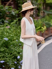 时尚洋所马甲套装女夏季新款职场风V领西装马夹外套阔腿裤两件套，女装套装/套裙，水衣源