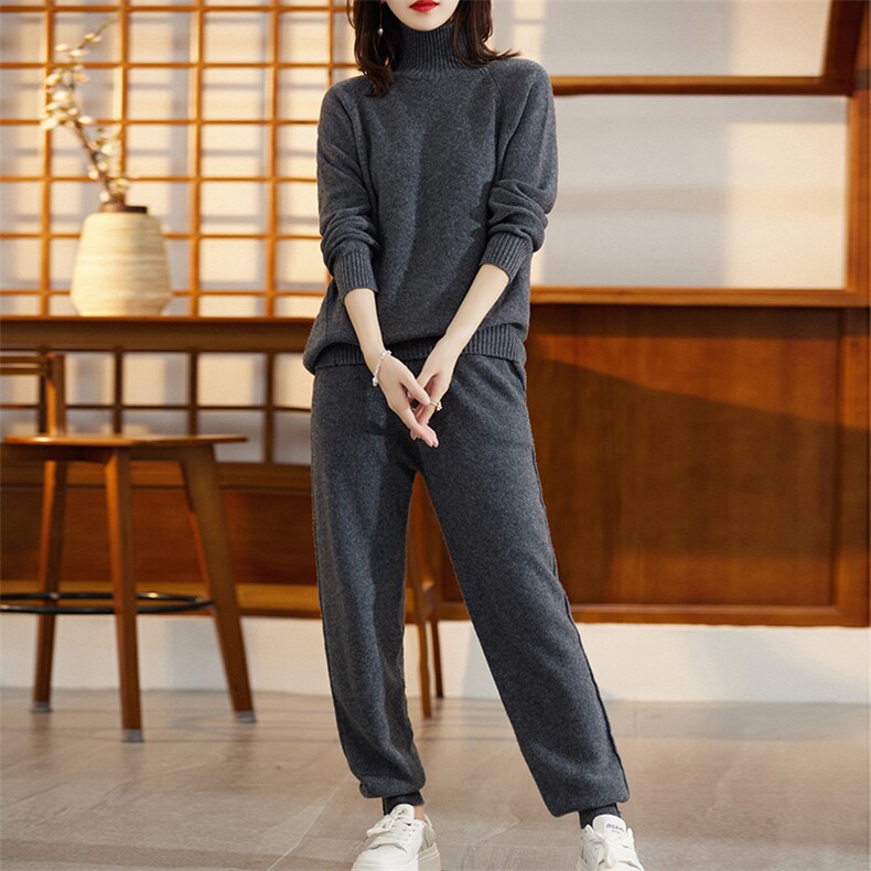 两件套装2024秋冬季新款女装韩版宽松休闲裤时尚潮流,女装套装/套裙,斯尔特羊绒