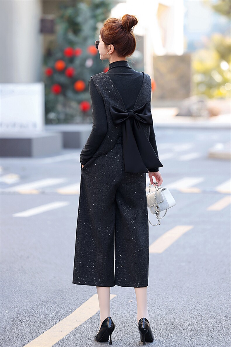 时尚设计感细闪马甲套装女2025春秋新款韩系气质通勤阔腿裤三件套,女装套装/套裙,歌伊格美