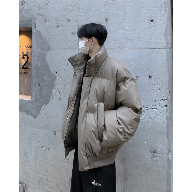 美式PU皮立领短款棉服男加厚保暖工装棉衣外套冬季ootd穿搭面包服，男装棉衣，星座410-7