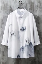 1日系休闲大码M-5XL潮流风短袖衬衫男灰墙风QCS7250P45控68，男装T恤，星座226-2