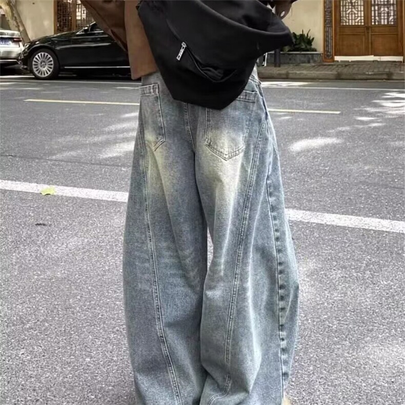 美式复古水洗宽松直筒牛仔裤男高街潮牌cleanfit弯刀阔腿休闲长裤,男装牛仔裤,星座506A