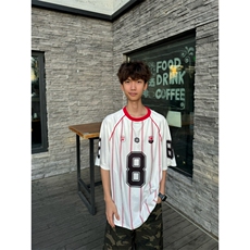 美式复古条纹拼色运动球衣T恤女夏季潮牌宽松休闲短袖体恤衫TX216，男装T恤，星座208-5