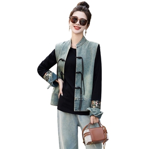国风盘扣新中式牛仔马甲女2025春新款气质复古衬衫马夹图片