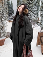 美拉德咖色大被子鹅绒羽绒服女冬超火好看高级小众中长款加厚外套，女装羽绒服，2B113