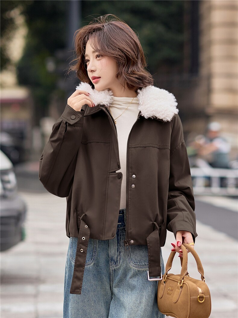 9117时尚加绒加厚派克服外套（毛领可脱卸）,女装派克服,依路服饰