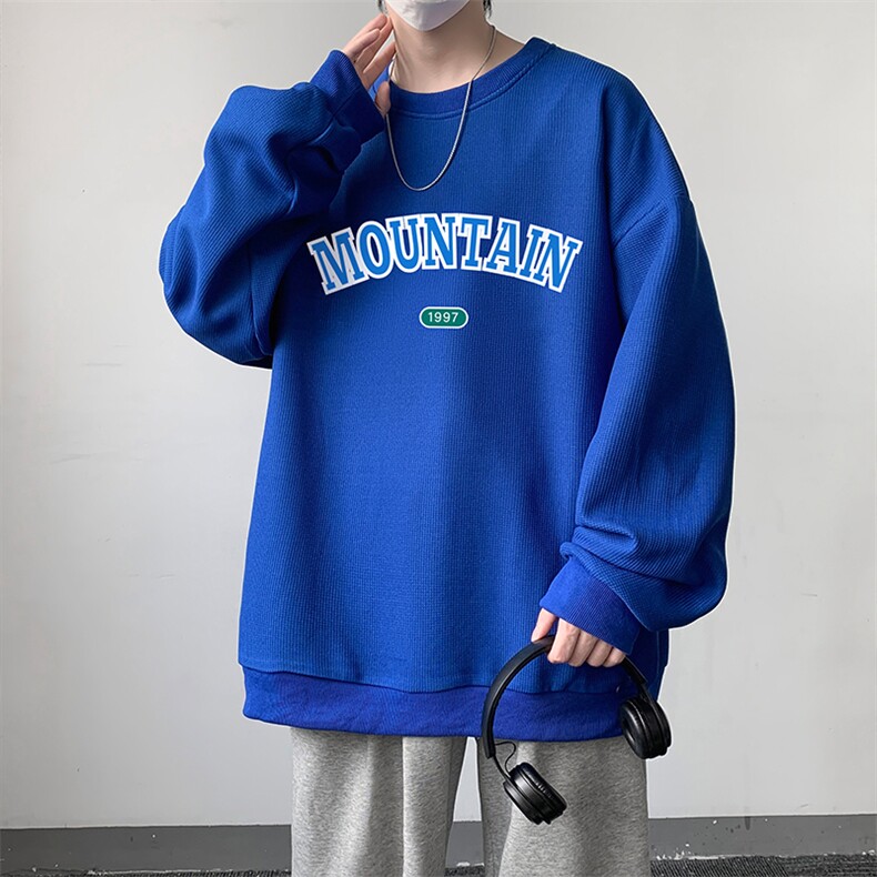 华夫格卫衣圆领卫衣男大码长袖t恤男外套HW76231-P30加绒款-P40,男装卫衣,电商A040