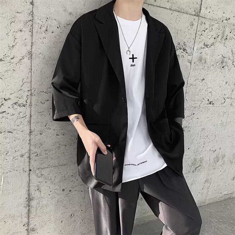 春秋季七分袖西服男休闲韩版中袖小西装潮流薄款短袖外套,男装西服,星座1013