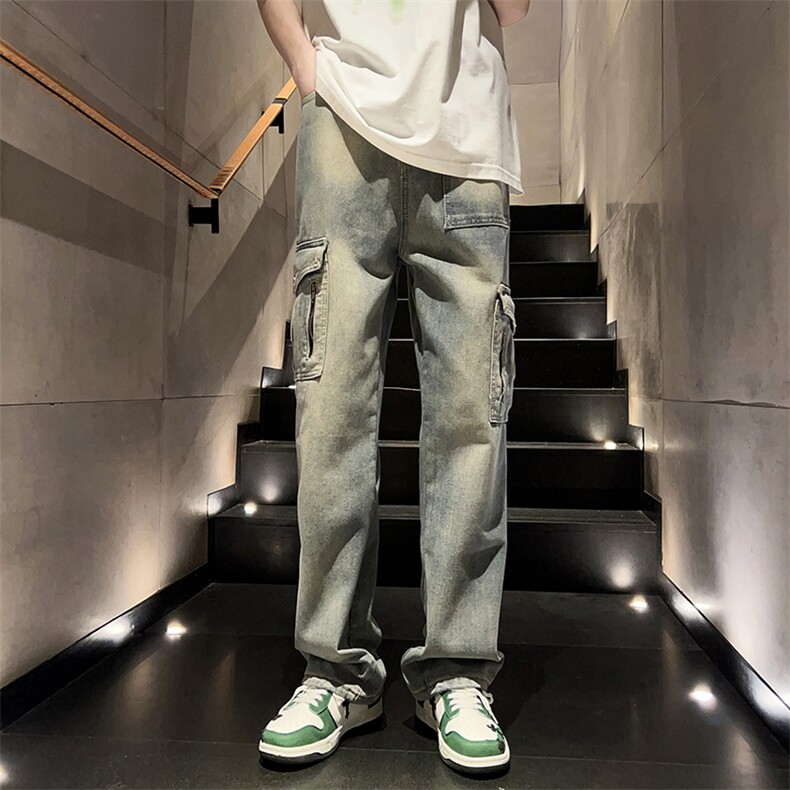 美式高街vibe风复古水洗做旧多口袋牛仔裤男潮牌直筒裤N06027-P50,男装牛仔裤,星座308B-2