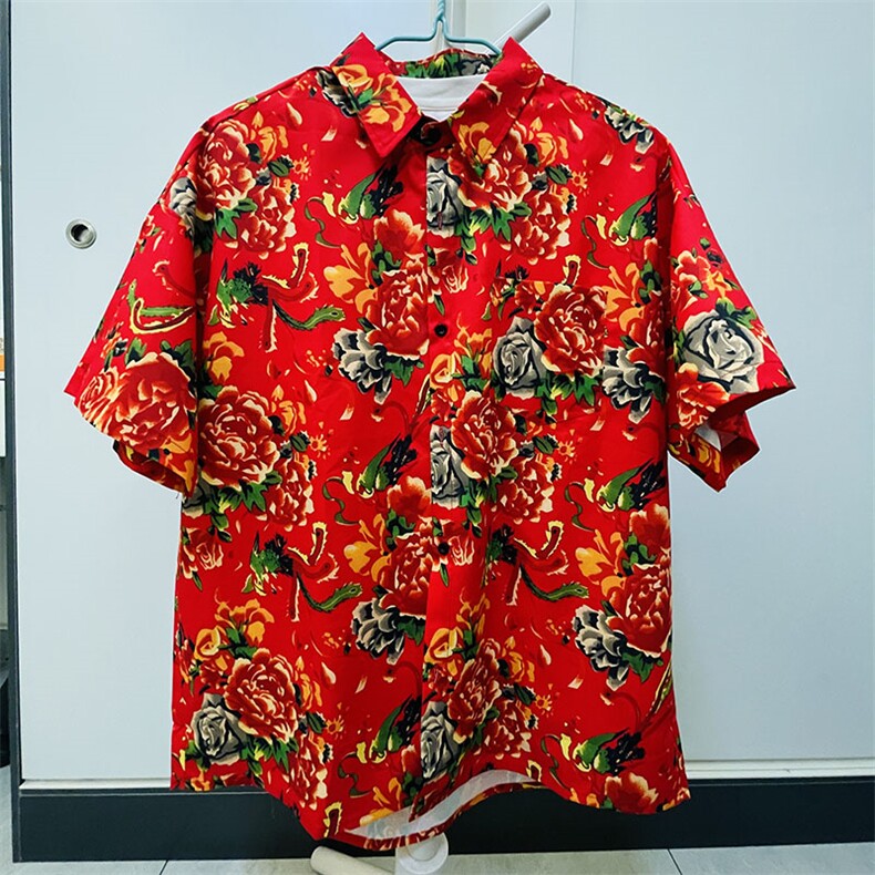 D1男女中性风东北大花短袖衬衫衬衣外套民族风汉服团队服,男装T恤,星座115A-1