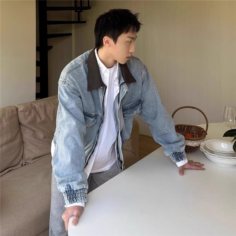 JK002-P78春秋韩版时髦cleanfit复古高级撞色短款牛仔夹克男士,男装夹克,电商B323A