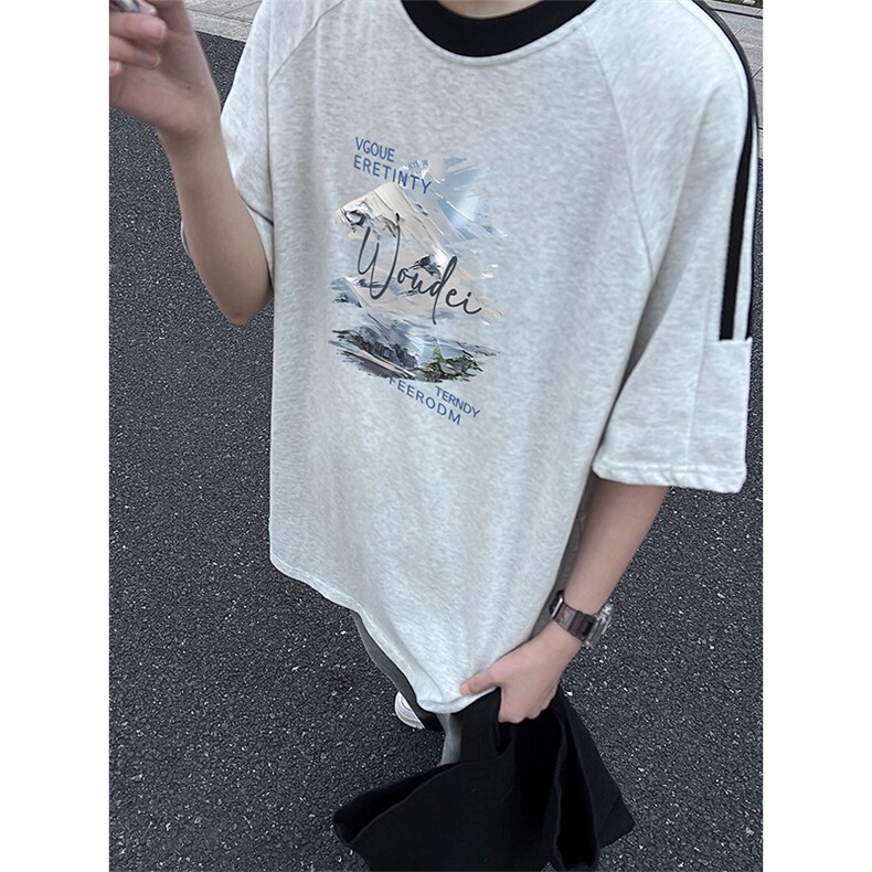 可48小时发货支持抖音得物来样二开重磅美式高街纯棉织带短袖T恤，男装T恤，电商A486