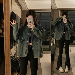 新款毛边短款个性复古怀旧牛仔外套女美式百搭短款小上衣C738-88图片