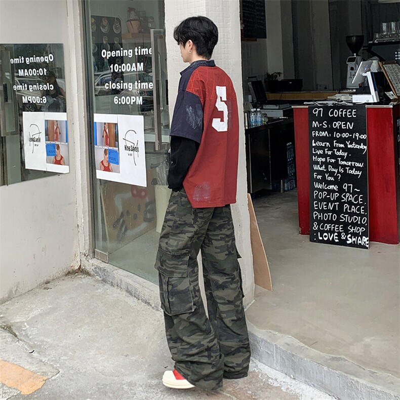 复古做旧多口袋直筒迷彩裤男女高街显瘦休闲工装长裤潮YD6602-P55,男装工装外套,星座509