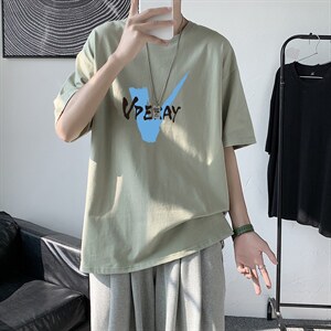 T1554P25现货夏季宽松短袖T恤男潮百搭上衣男士大码圆领休闲t恤图片