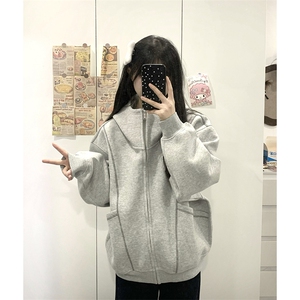 抖音得物高品质秋冬美式高街重磅结构辑明线纹理连帽卫衣外套W111,提花毛衣背心穿搭图片