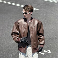 抖音得物高品质美式高街复古老钱风PU皮夹克外套男女短款机车皮衣，男装夹克，电商A486