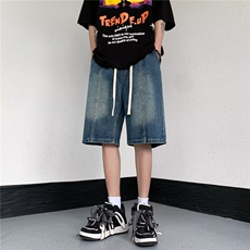 夏季牛仔短裤男款潮牌vibe做旧宽松百搭五分裤帅气工装中裤子，男装牛仔裤，星座506