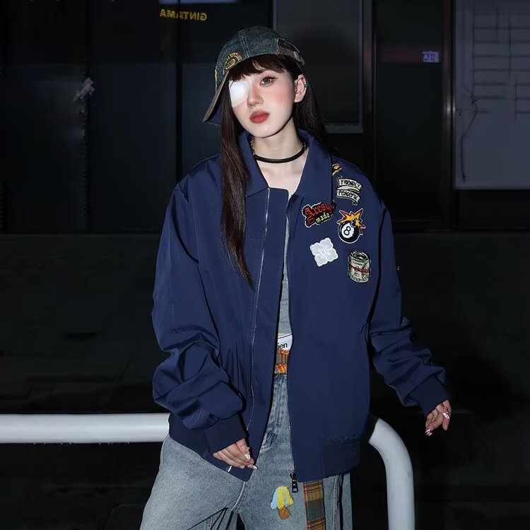 美式刺绣棒球服男女春季朝宽松想休闲夹克情侣外套,男装夹克,四季星座505