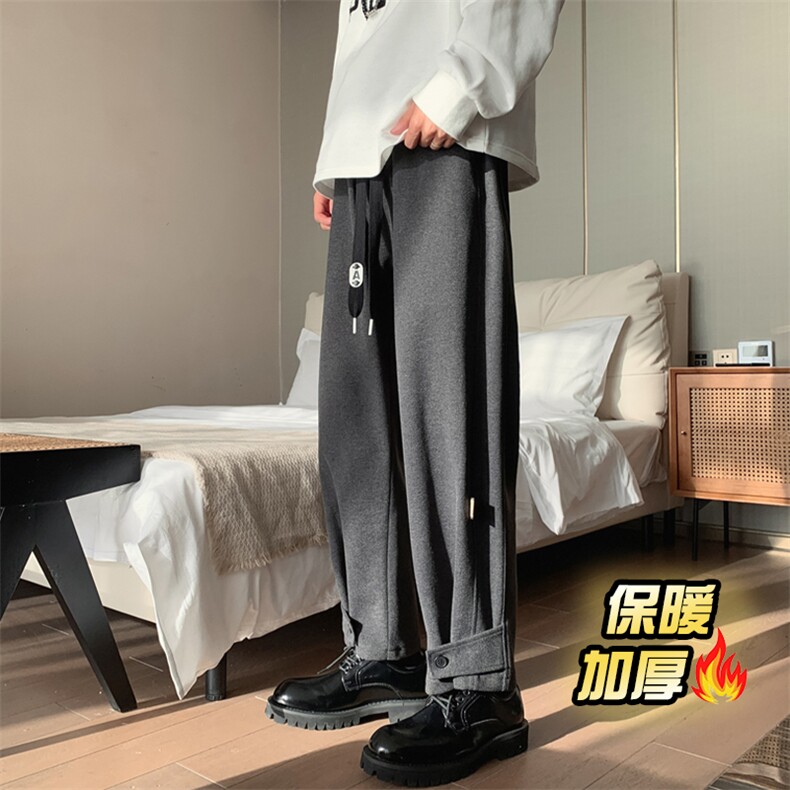 2026冬季新款加厚宽松直筒毛呢裤男休闲运动纽扣束脚裤3553-P60,男装休闲裤,电商C305A