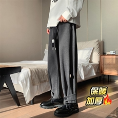 2026冬季新款加厚宽松直筒毛呢裤男休闲运动纽扣束脚裤3553-P60，男装休闲裤，电商C305A