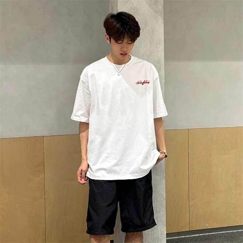 万针全刺绣工艺抖音得物高品质260克重磅纯棉双纱美式高街短袖T恤图片