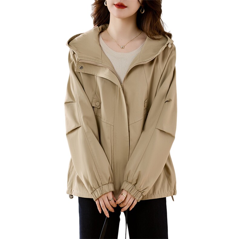 卡其色工装派克服棉服女2025冬季新款小个子宽松连帽加绒加厚外套,女装棉衣/棉服,慕咨