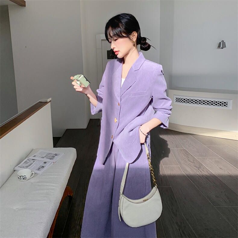 紫色灯芯绒西装套装女2025春季新款高级感小个子西服半身裙两件套,女装套装/套裙,2C206
