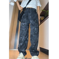 抖音直播春夏男女牛仔裤蛇皮迷彩直筒中性风长裤A929P50，男装牛仔裤，星座1013