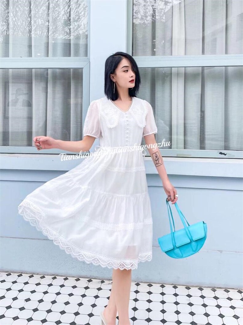 淑女气质显瘦刺绣领连衣裙，女装连衣裙，天使公主