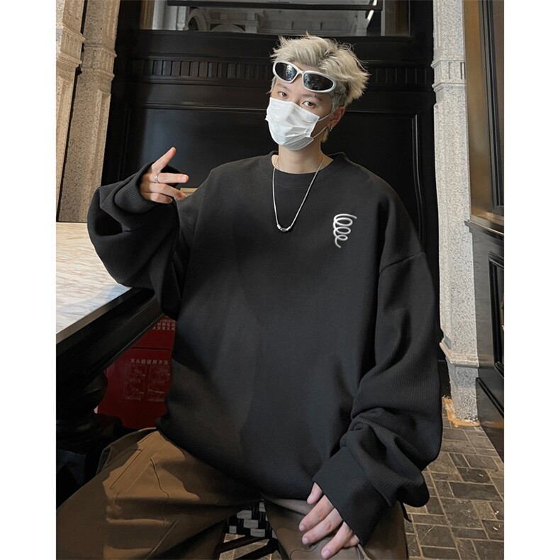 华夫格！华夫格上衣男圆领华夫格卫衣男大码长袖t恤男HY203-特P23,男装T恤,电商B367
