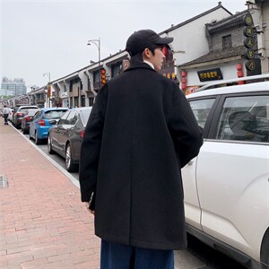 N2075/P90冬季男士呢大衣男中长款男呢料中性风潮呢子外套风衣图片