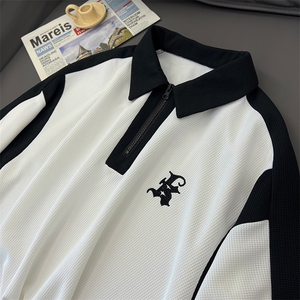 平铺2026夏装新款撞色POLO衫短袖T恤男女夏季绣花半袖 D253图片