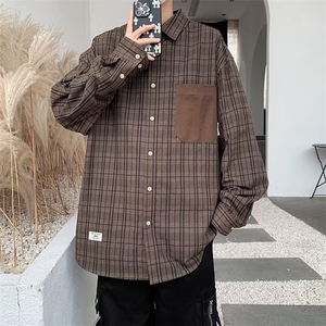 衬衫男百搭气质文艺潮潮流长袖标准ins日系新款格子春季CS700 P33图片