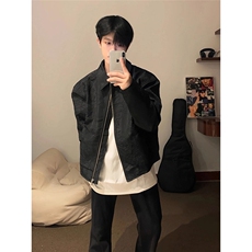 外套男春秋季美式高街褶皱翻领棒球服潮牌飞行员夹克，男装夹克，星座410-7