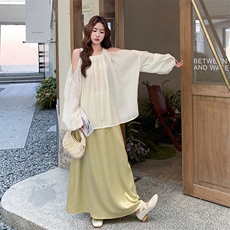 法式优雅高级感套装女2025秋季新款气质露肩上衣缎面半身裙两件套，女装连衣裙，2C123