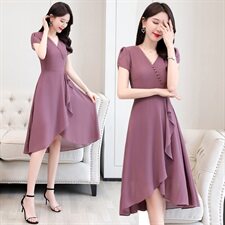 连衣裙2021年夏季减龄显瘦收腰潮流韩版短袖，女装连衣裙，阿菲诺依