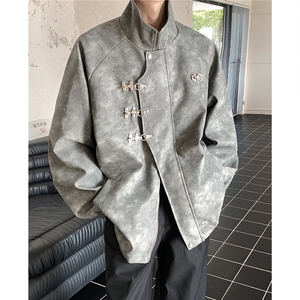 1美式复古飞机扣可拆卸胸针PU皮大码M-5XL夹克男JK77768P105控148图片