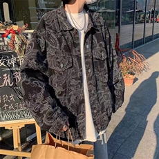 美式腰果花牛仔夹克男春秋潮宽松男装痞帅高级感外套HH364P60，男装工装外套，星座1013-5