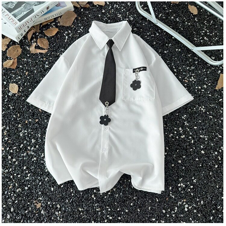 学院风领带白色衬衫新款女士短袖jk衬衣夏季1008-C788-p43送挂饰,男装T恤,星座1008-1