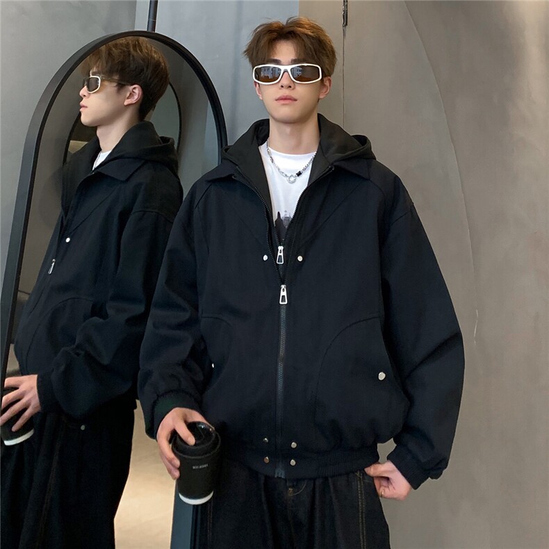 美式复古cleanfit假两件解构设计连帽夹克外套JK124-p78图片