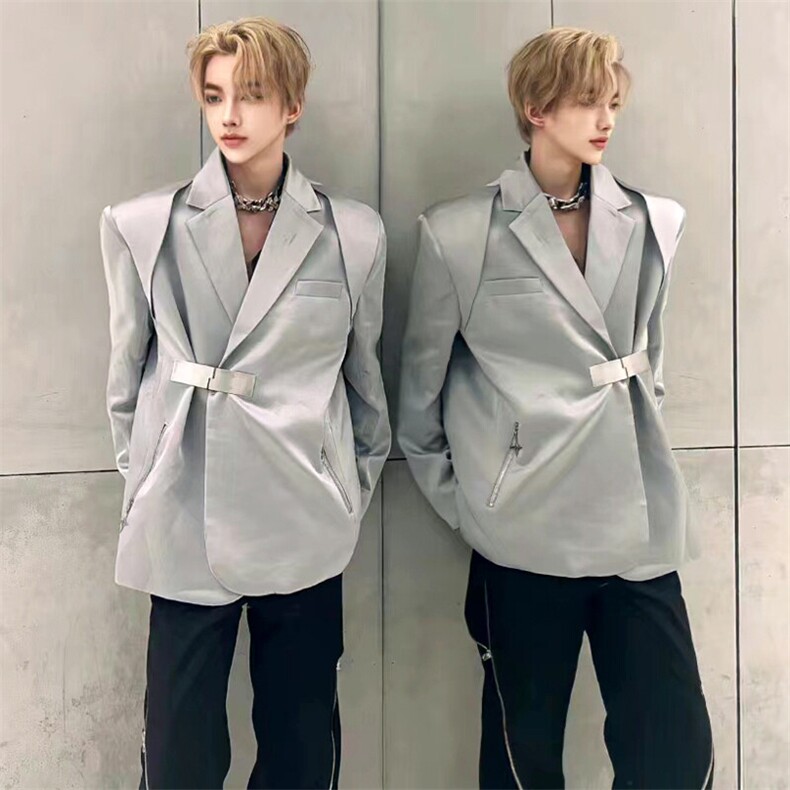 （图）网红小众炸街金属卡扣西服外套宽松西服上衣1389-P105,男装西服,星座910-5